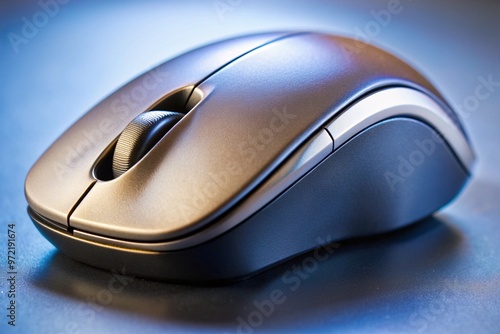 A silver computer mouse is sitting on a table