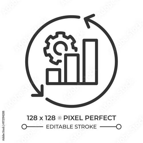 Efficiency graph cycle pixel perfect linear icon. Productivity chart, performance increase. Quality improvement. Thin line illustration. Contour symbol. Vector outline drawing. Editable stroke