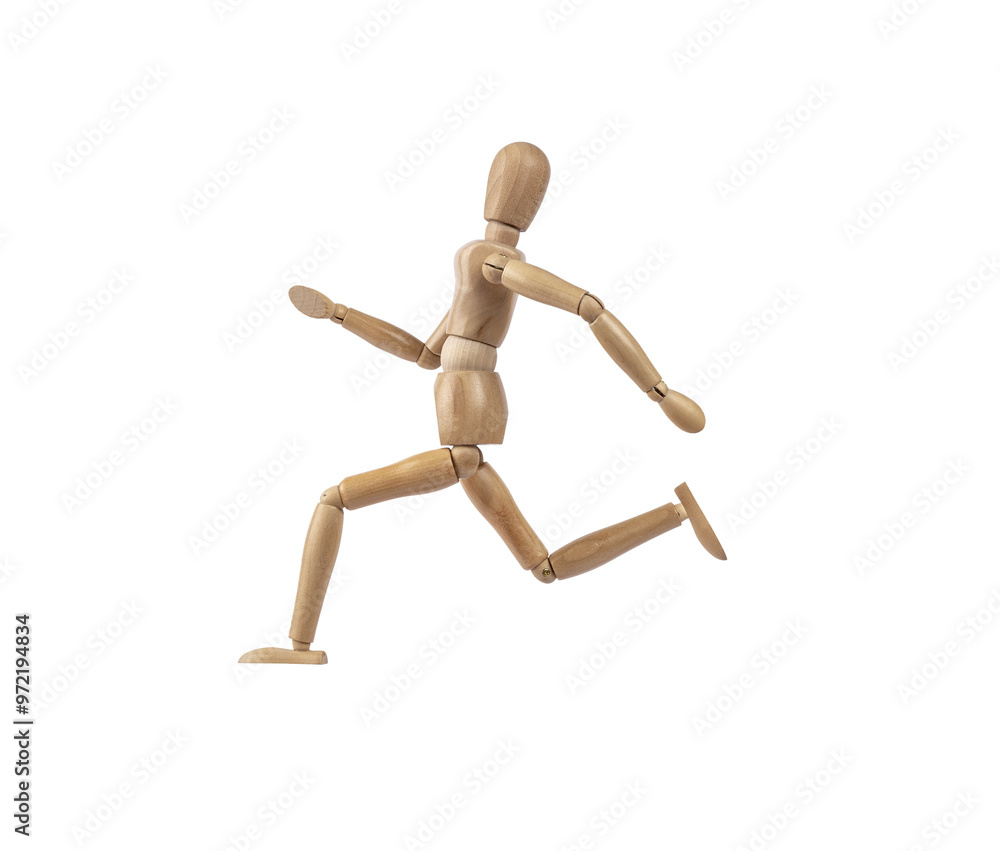 Wooden dummy representing a person running. PNG with transparent background. Concept of activity and sport Wooden dummy representing a person running. PNG with transparent background. Concept of activity and sport