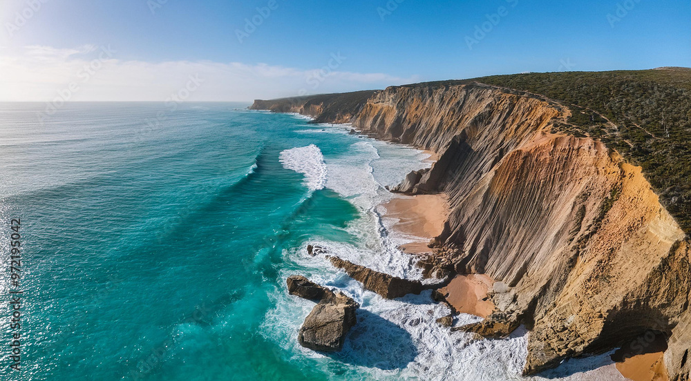 Drone View of Coastal Cliffs and Turquoise Water Drone View of Coastal Cliffs and Turquoise Water