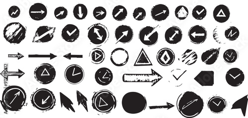 Art & Illustration black chalkboard markings on a white background, arrows and circles, vectorized icons