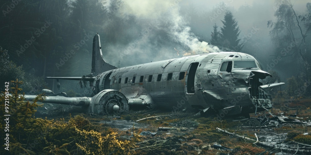 Fototapeta premium Abandoned Airplane in a Surreal Forest