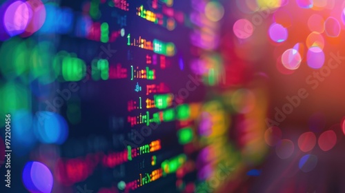 Wallpaper Mural Close - up of colorful computer code on a monitor, with a blurred background, depicting the concept of programming Torontodigital.ca