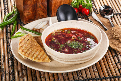 Russian cabbage and beetroot soup Borsch photo