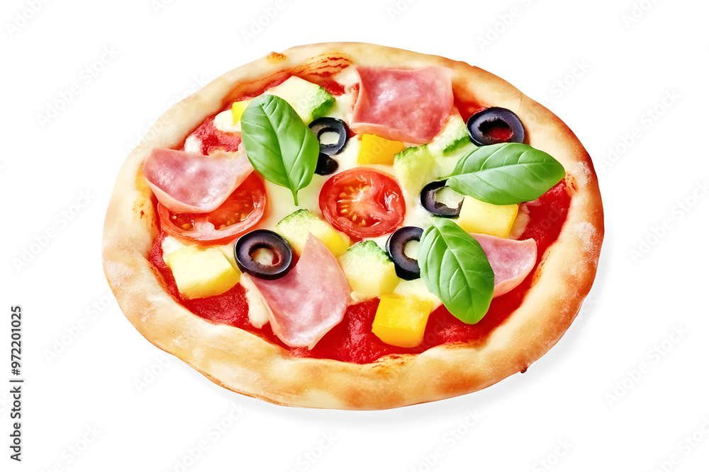 Delicious pizza with tomato, cheese drawn in watercolor isolated on a white background Delicious pizza with tomato, cheese drawn in watercolor isolated on a white background