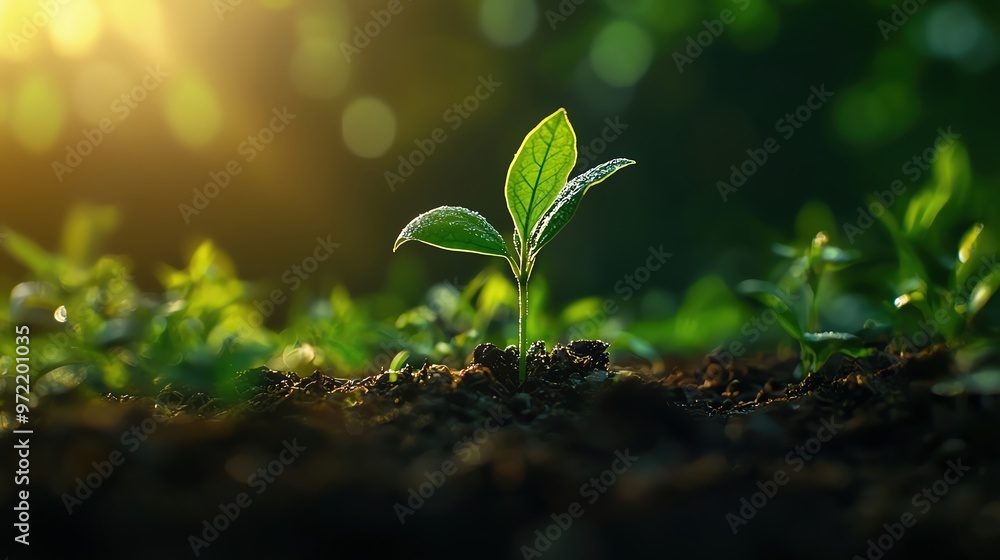 A vibrant seedling emerges from the soil, symbolizing growth and renewal in a sunlit environment.
