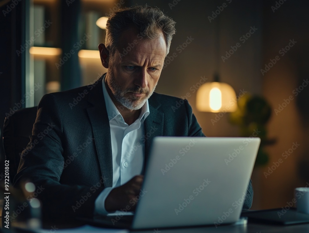 Busy CEO Engrossed in Work at Night Busy CEO Engrossed in Work at Night
