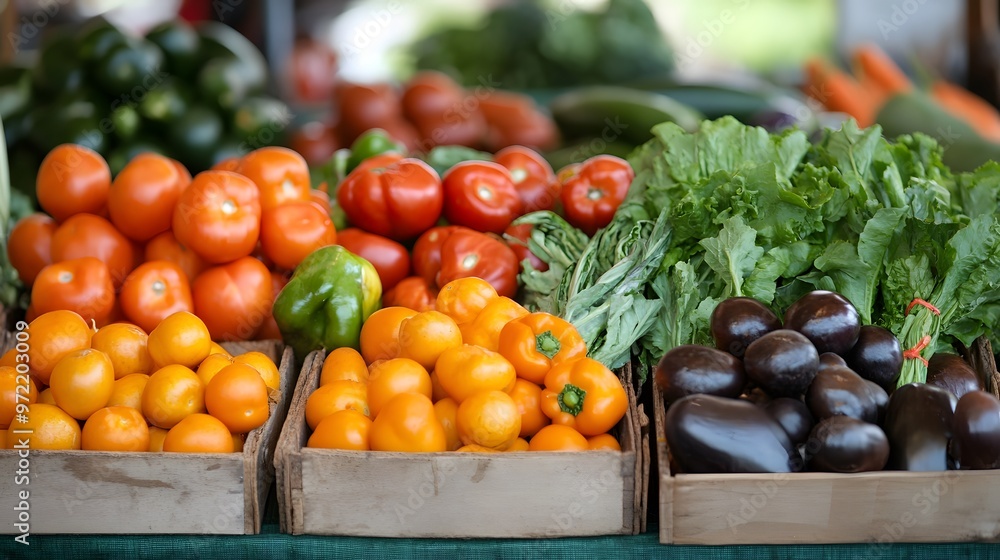Organic fruits and vegetables arranged neatly at a local farmers market Organic fruits and vegetables arranged neatly at a local farmers market