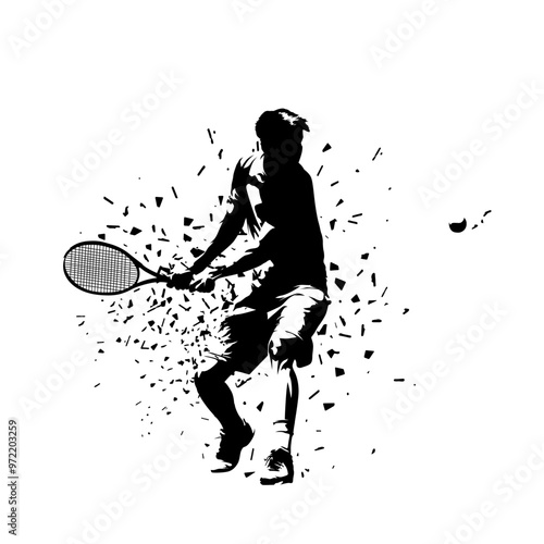 Tennis player, abstract isolated vector silhouette, ink drawing