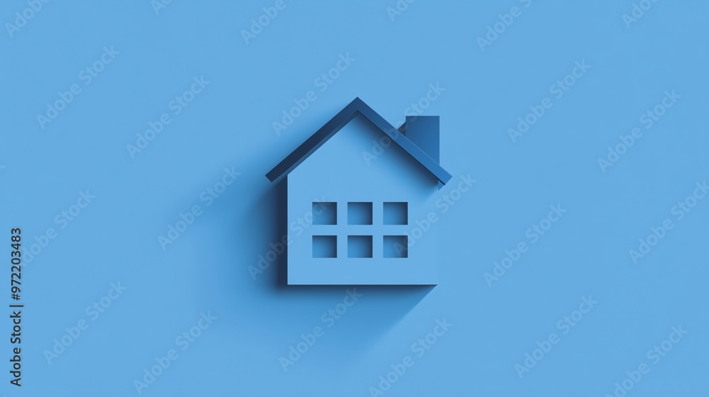 A simple blue house icon on a blue background. A simple blue house icon on a blue background.