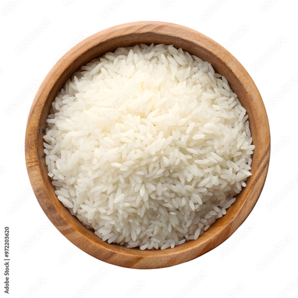 white rice wooden bowl top view isolated on transparent background white rice wooden bowl top view isolated on transparent background