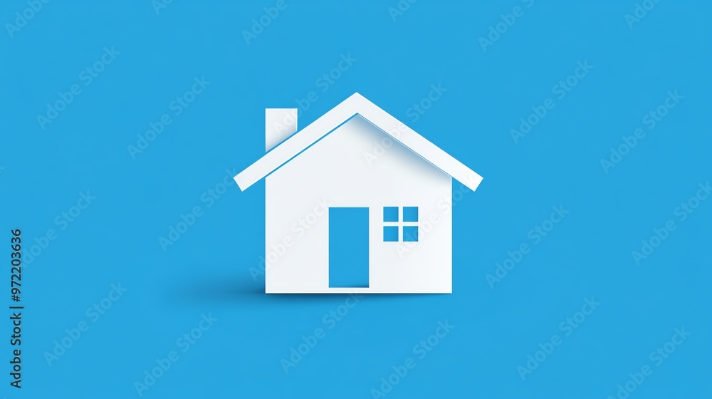 White paper house icon on a blue background. White paper house icon on a blue background.