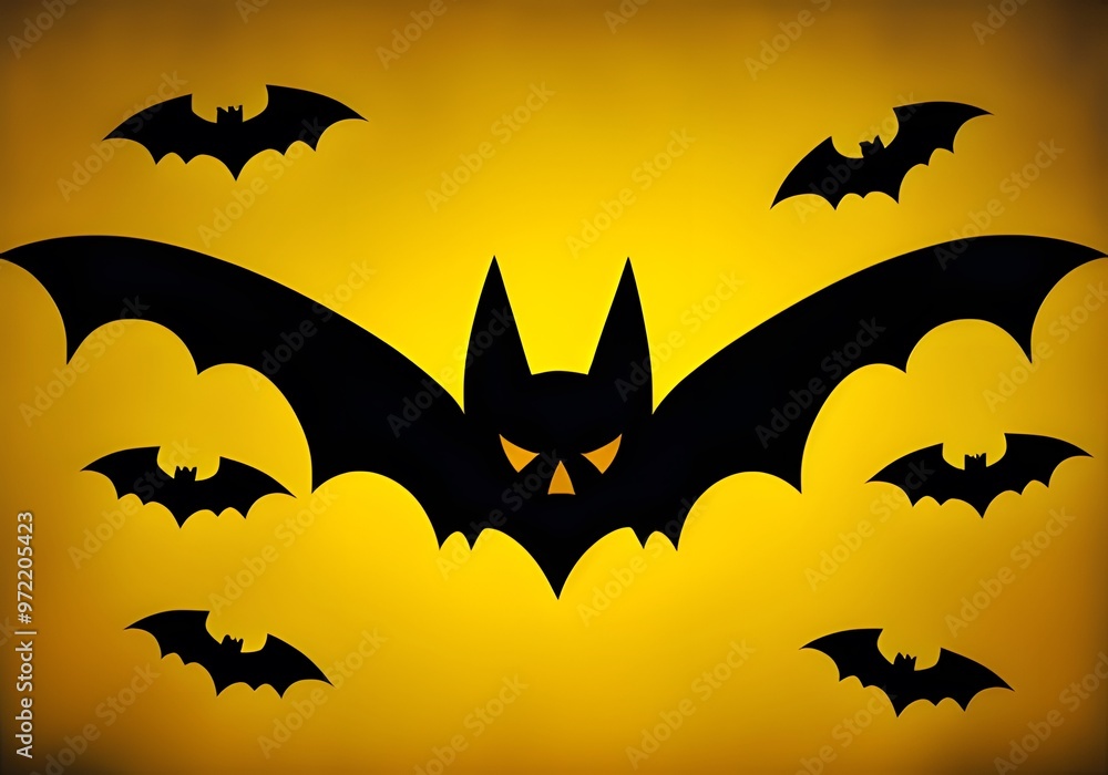 Halloween banner, poster with black bats on the orange background. Template Illustration for text. Halloween banner, poster with black bats on the orange background. Template Illustration for text.
