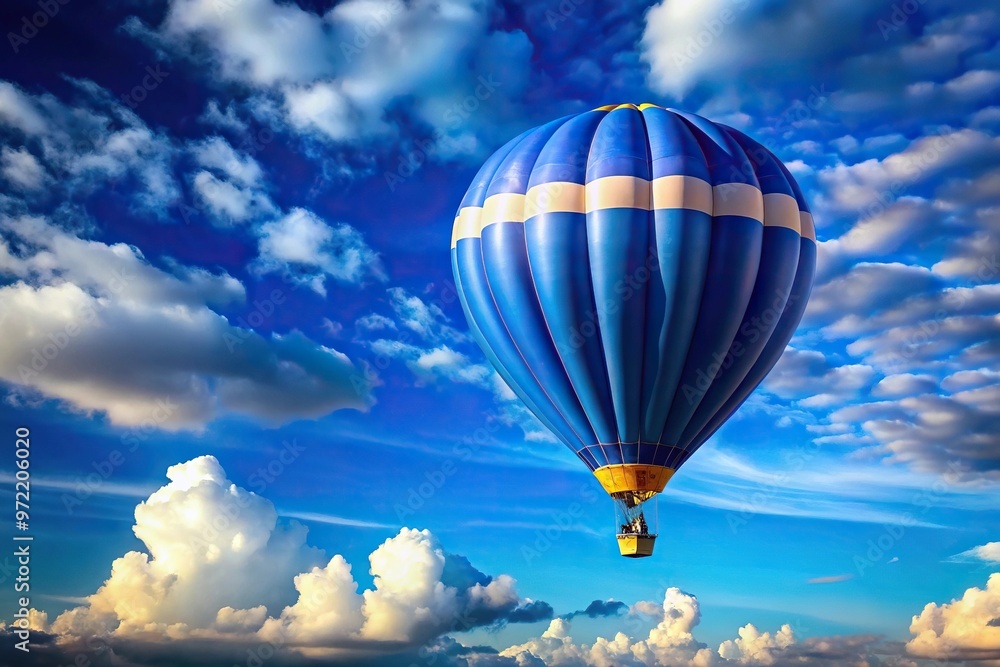 Fototapeta premium blue hot air balloon flying in sky with clouds