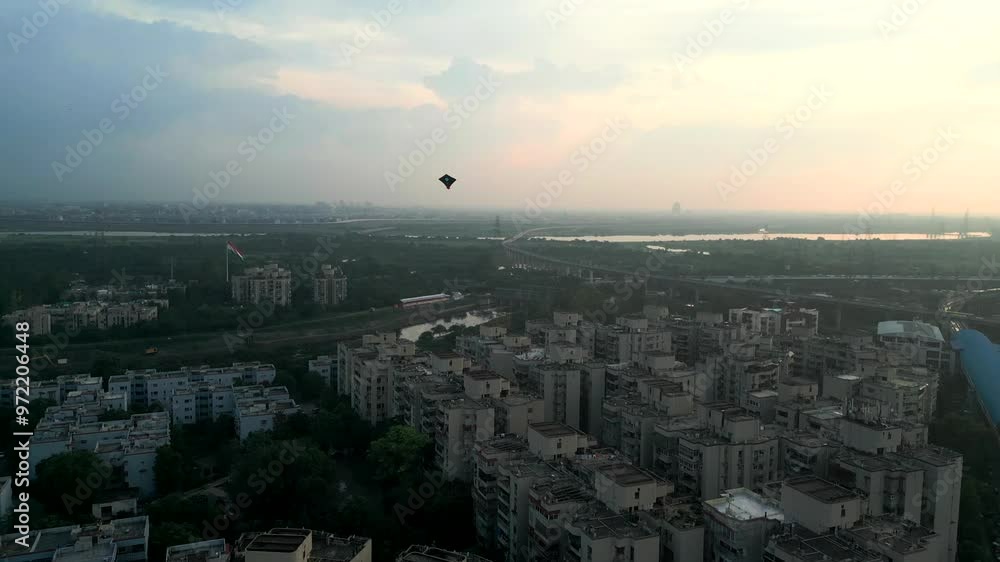 kite flying on buldings in noida drone view delhi in india kite flying on buldings in noida drone view delhi in india