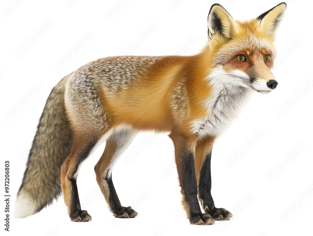 A standing red fox isolated on a transparent background A standing red fox isolated on a transparent background