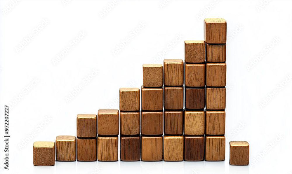 Wooden blocks forming upward trend chart on white background Wooden blocks forming upward trend chart on white background