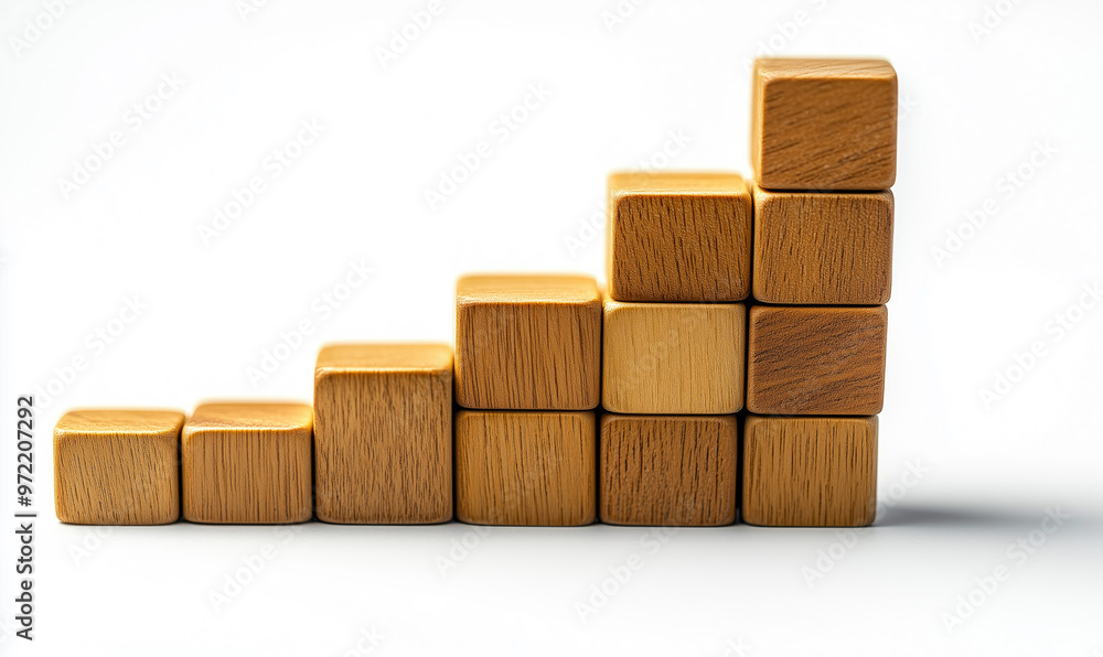 Wooden blocks forming ascending bar chart showing growth Wooden blocks forming ascending bar chart showing growth