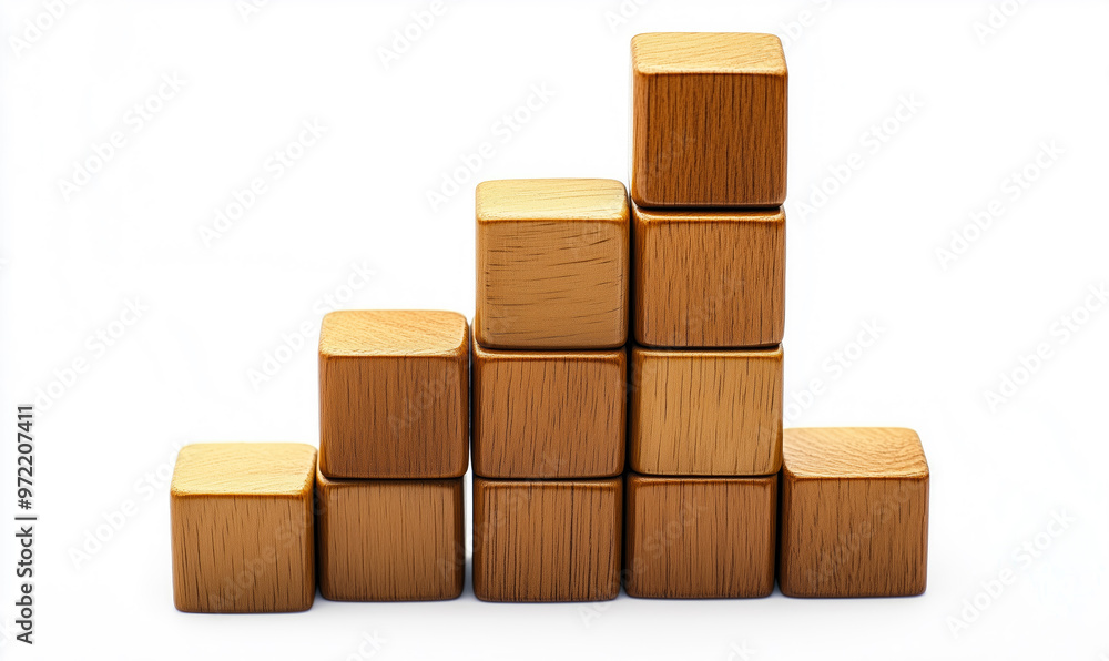 Wooden cubes forming ascending steps on white background Wooden cubes forming ascending steps on white background