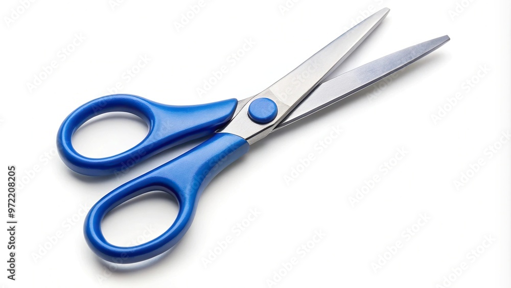 Blue scissors isolated on white background, high angle view Blue scissors isolated on white background, high angle view