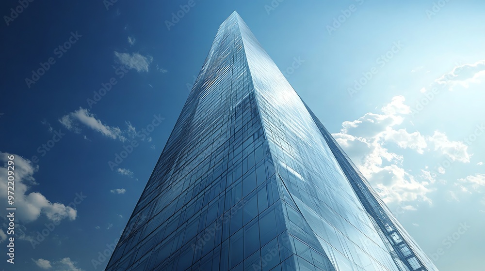Low angle view of a skyscraper reaching for the sky. Low angle view of a skyscraper reaching for the sky.