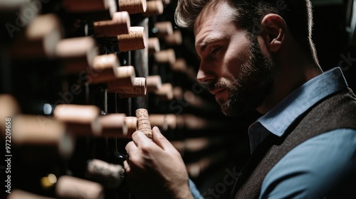 Man Choosing Wine in a Cellar