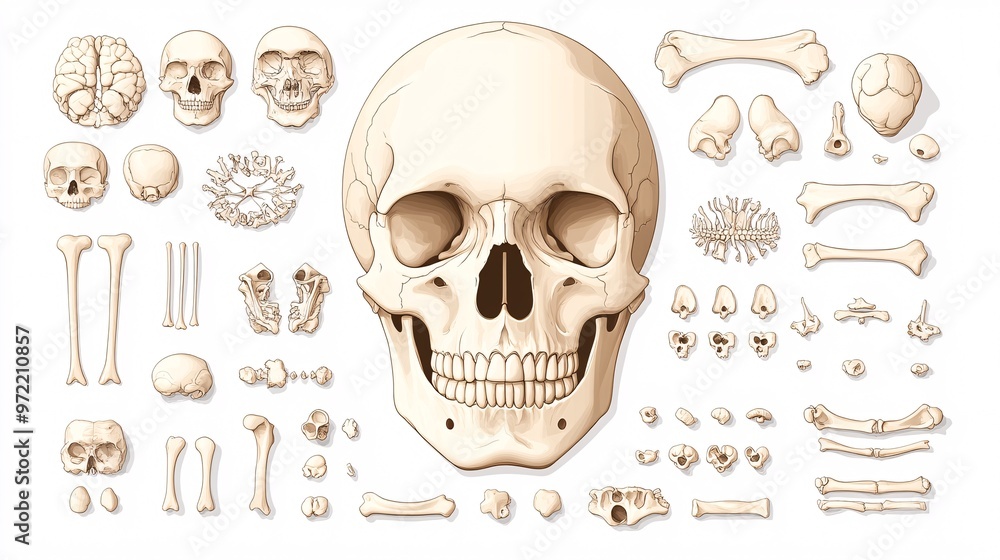 Human skull diagram with detailed labeling of facial bones shown in a Biology Diagrams