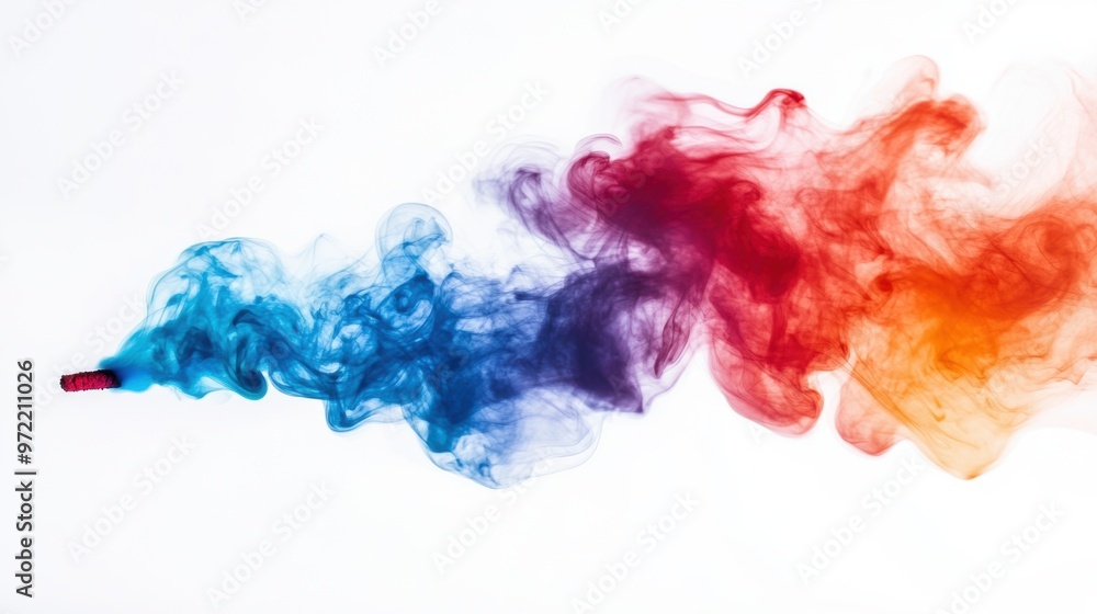 Colorful smoke gracefully flowing into the air from incense Colorful smoke gracefully flowing into the air from incense