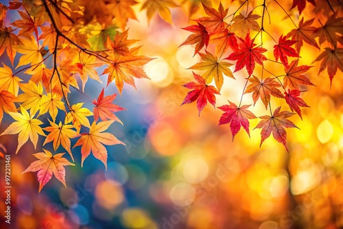 blurred background of colorful autumn leaves on trees with tilted angle