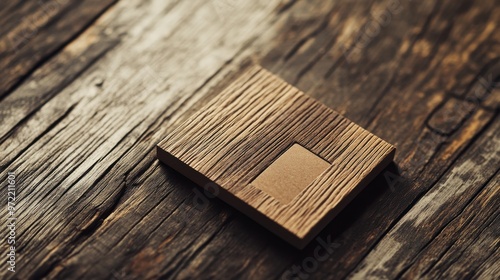 This business card showcases a textured woodgrain design with a carpenter's square graphic, perfect for carpentry services photo