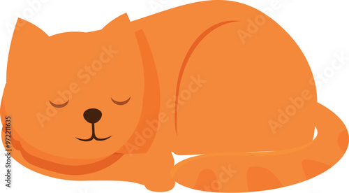 Adorable cartoon illustration of a ginger tabby cat sleeping peacefully, curled up with its eyes closed