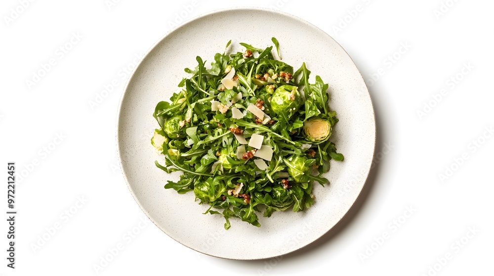 Fresh arugula and brussels sprouts salad with shaved parmesan Fresh arugula and brussels sprouts salad with shaved parmesan