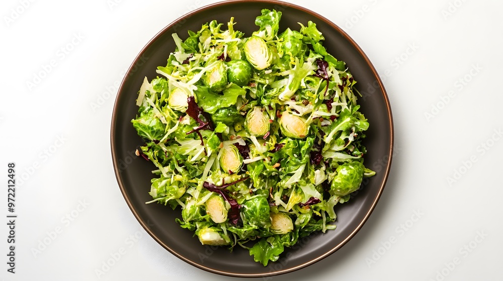 Fresh green salad with brussels sprouts and mixed greens on a white background Fresh green salad with brussels sprouts and mixed greens on a white background