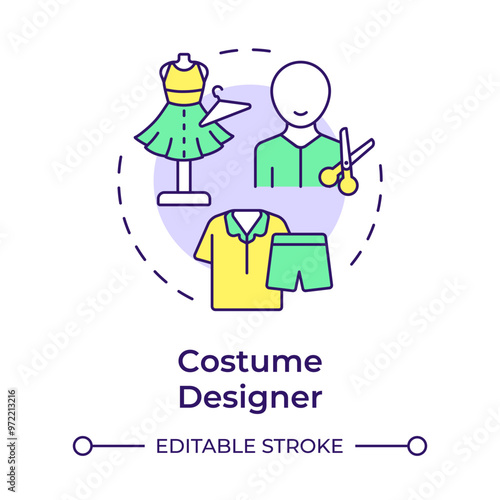 Costume designer multi color concept icon. Professional tailor, movie fashion. Round shape line illustration. Abstract idea. Graphic design. Easy to use in infographic, presentation