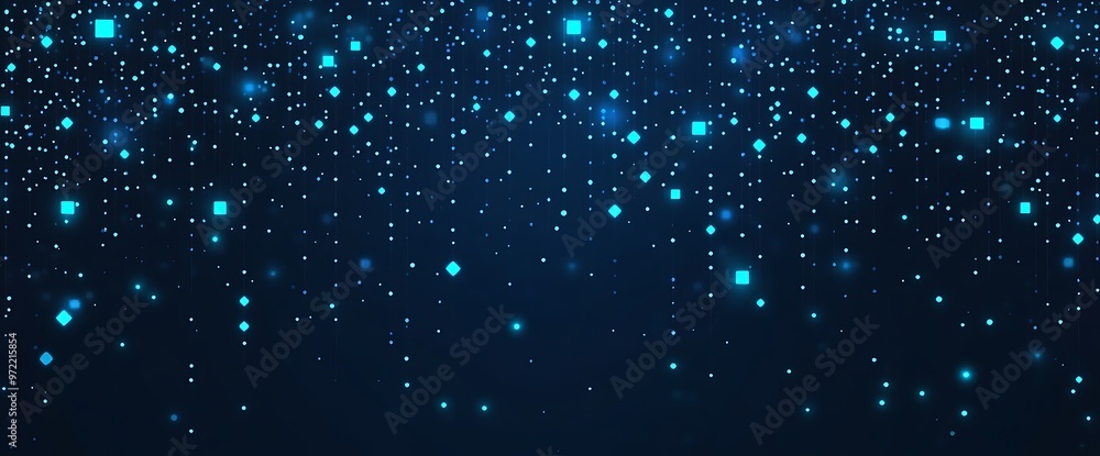 Fototapeta premium Dark background with blue pixel pattern. illustration of abstract bg with geometric square elements grid. digital backdrop with dissolve rectangle dot particle mosaic gradient texture. Generative Ai