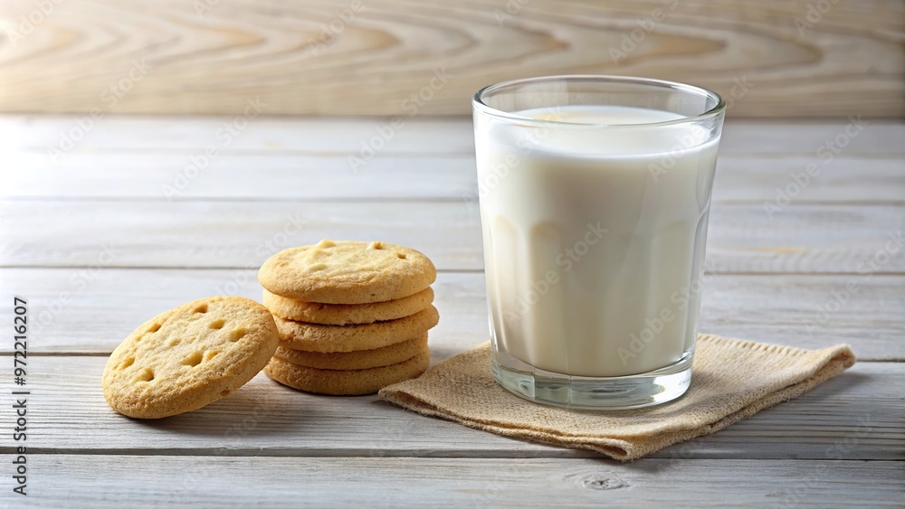 Breakfast shortbread biscuits with glass of milk and background Point of View Breakfast shortbread biscuits with glass of milk and background Point of View