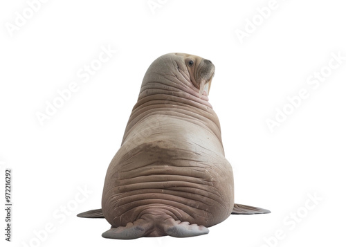 A large, blubbery walrus resting peacefully. Its unique texture and posture create an intriguing wildlife image. photo