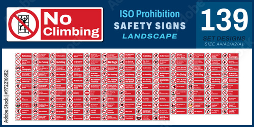 139 set ISO prohibition safety signs v5 no climbing landscape size 1/2 a4,a3,a2,a1	
