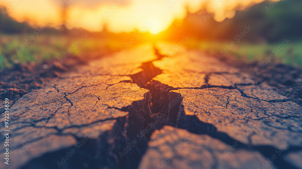Obraz premium Sunset Over Cracked Earth