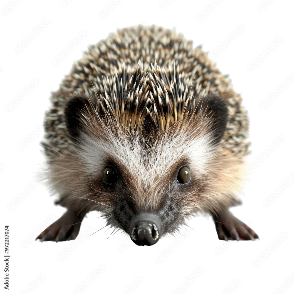 Obraz premium A cute hedgehog with detailed spines and expressive eyes, perfect for nature and wildlife themes in stock photography.