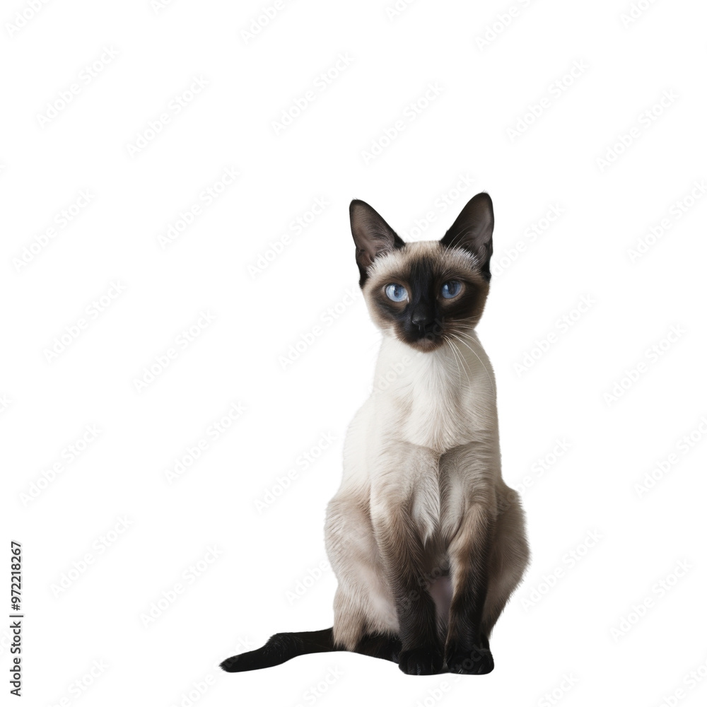 A playful Siamese cat sitting gracefully, showcasing its striking blue eyes and sleek fur coat, perfect for pet lovers. A playful Siamese cat sitting gracefully, showcasing its striking blue eyes and sleek fur coat, perfect for pet lovers.