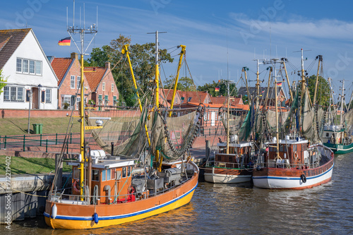 Shrimp Boats in Harbor of Greetsiel,Krummhörn,East Frisia,North Sea,Wattenmeer National Park,lower Saxony,Germany