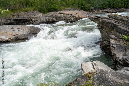 Målselvfossen waterfall in Norway in summer photo