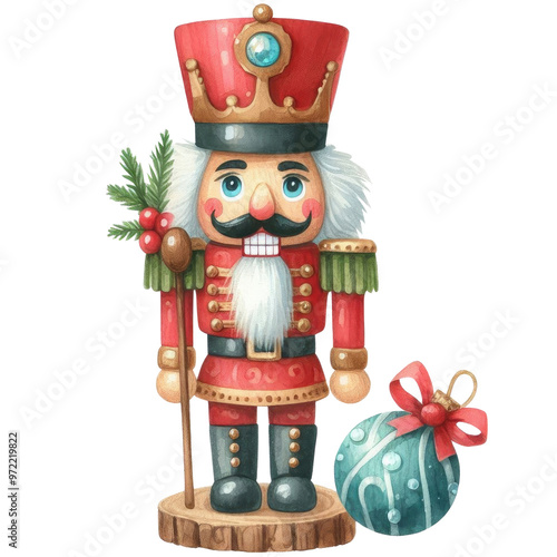 Watercolor nutcracker isolated on transparent background.