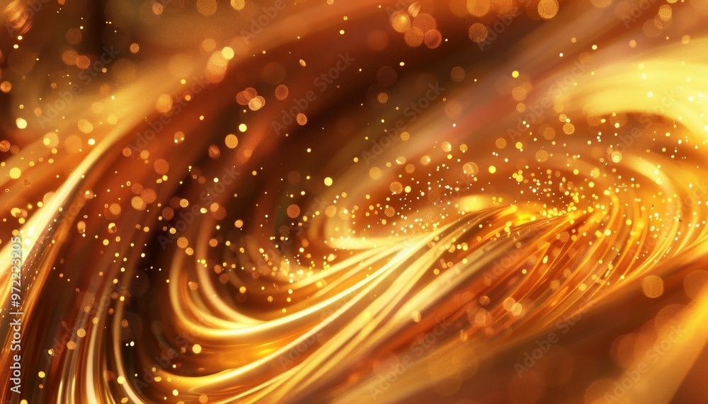 Fototapeta premium Abstract Golden Swirls and Glitters Flowing Elegantly, Mesmerizing Dynamic Background, Luxurious Design