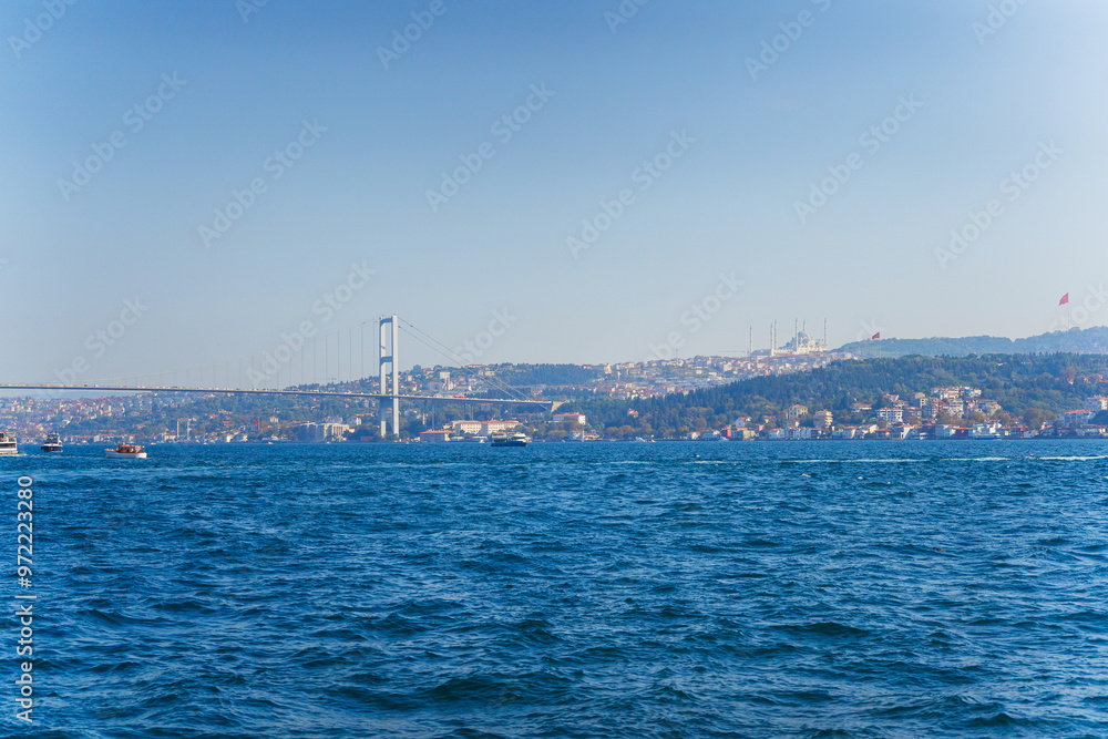 View of the Bosphorus Bridge and the Asian side of the Uskudar district in Istanbul View of the Bosphorus Bridge and the Asian side of the Uskudar district in Istanbul