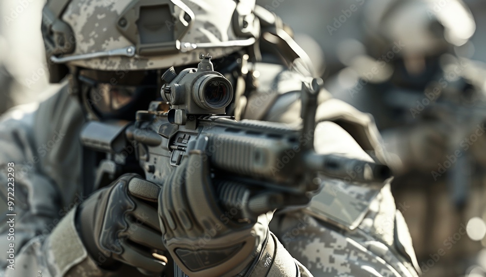Focused Military Personnel Ready for Operation, Personal Defense Weapon, Vehicle, Anti-Terrorism Concept Focused Military Personnel Ready for Operation, Personal Defense Weapon, Vehicle, Anti-Terrorism Concept