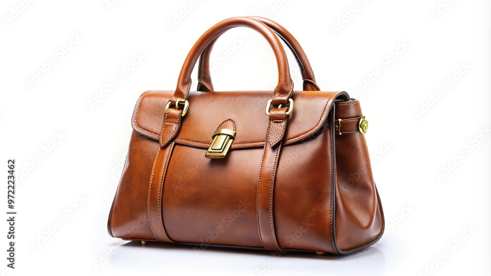 Brown leather handbag isolated on white background reflected Brown leather handbag isolated on white background reflected