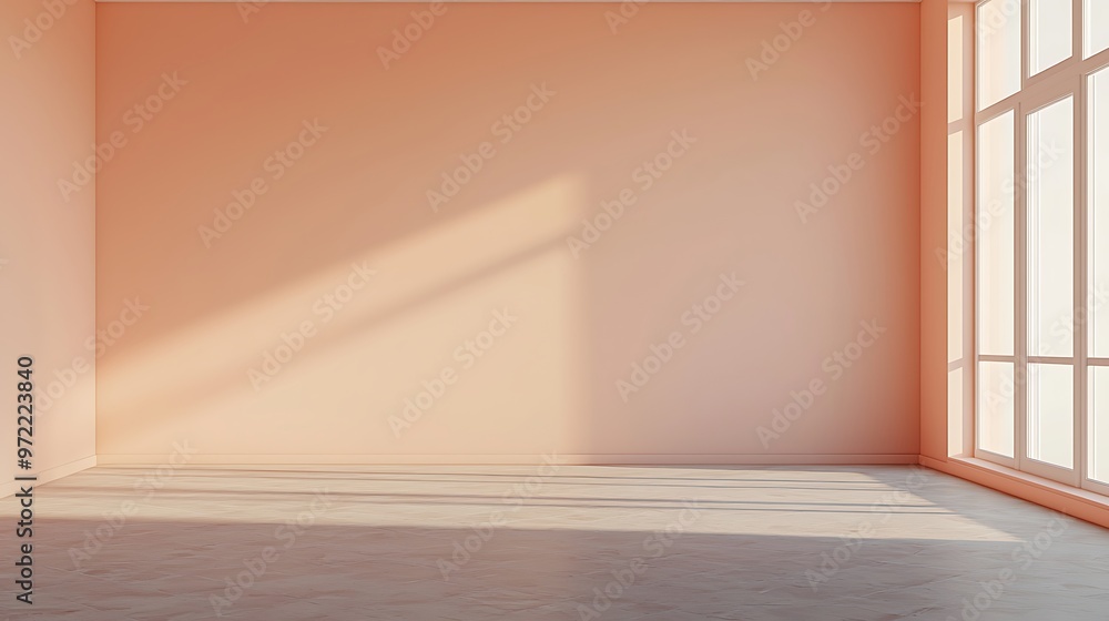 Obraz premium Tranquil spac with pastl pach walls and minimalist styl.