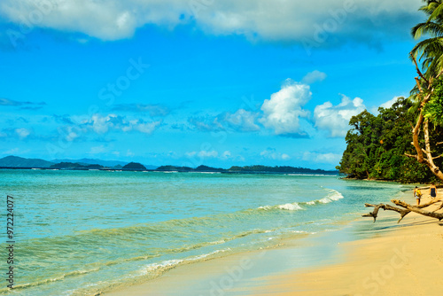 Port Barton, Palawan Philippines - December 23 2023 - Beautiful coastline and turquoise water at the Port Barton Beach in San Vicente, Palawanin the White Beach near Port Barton 